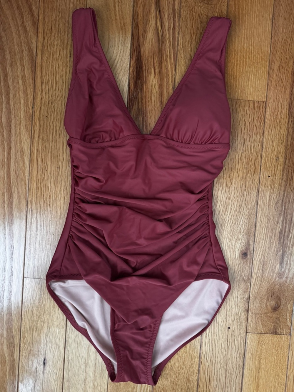 Girls' One-Piece Swimsuit in Deep Red - Classic Ruched Design